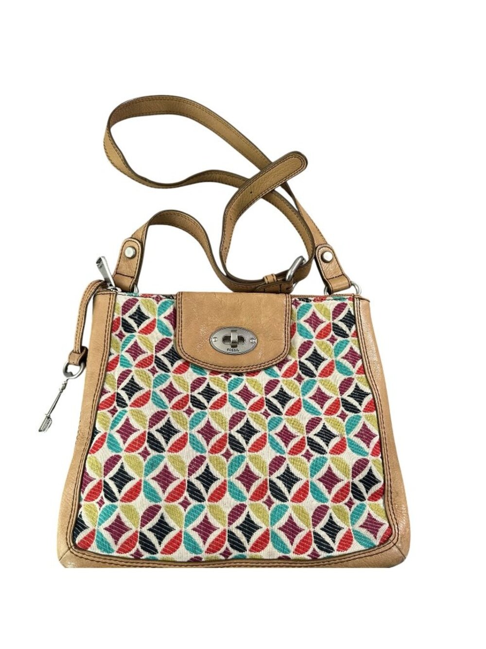 Fossil Colorful Geometric Pattern Crossbody Bag Multicolor Leather
